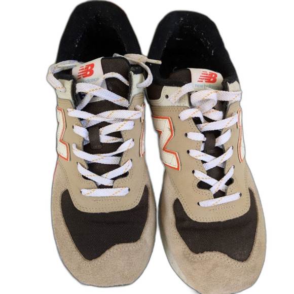 New Balance 574 Men's Khaki and Brown Sneakers - Picture 3 of 7